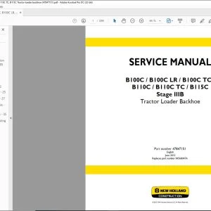 New Holland B100C B100C LR B100C TC B110C B110C TC B115C Stage IIIB  Tractor Loader Backhoe Service Manual 47847151 - PDF DOWNLOAD