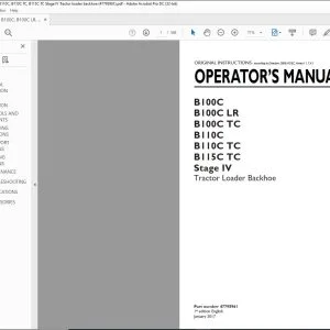 New Holland B100C B100C LR B100C TC B110C B110C TC B115C TC Stage IV Tractor Loader Backhoe Operator's Manual 47795961 - PDF DOWNLOAD