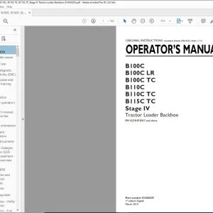 New Holland B100C B100C LR B100C TC B110C B110C TC B115C TC Stage IV Tractor Loader Backhoe Operator's Manual 51420329 - PDF DOWNLOAD
