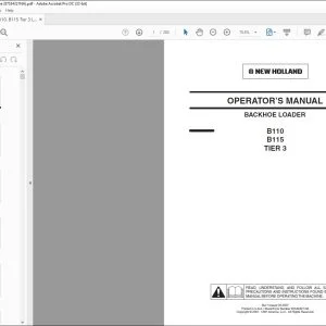 New Holland B110 B115 TIER 3 Backhoe Loader Operator's Manual 87534321 - PDF DOWNLOAD