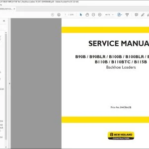 New Holland B90B B90BLR B100B B100BLR B100BTC B110B B110BTC B115B Backhoe Loader Service Manual 84428663B - PDF DOWNLOAD