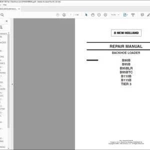New Holland B90B B95B B95BLR B95BTC B110B B115B TIER 3 Backhoe Loader Repair Manual 87643850B - PDF DOWNLOAD