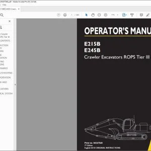 New Holland E215B E245B Crawler Excavators ROPS Tier III OPERATOR’S MANUAL 84267568 - PDF DOWNLOAD