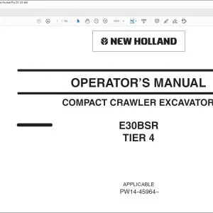 New Holland E30BSR Tier 4 Compact Crawler Operator's Manual S2PW00036ZE01 - PDF DOWNLOAD
