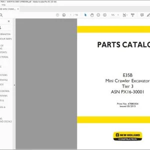 New Holland E35B Mini Crawler Excavator Tier 3 ASN PX16-30001 PARTS CATALOG Manual 47880304 - PDF DOWNLOAD