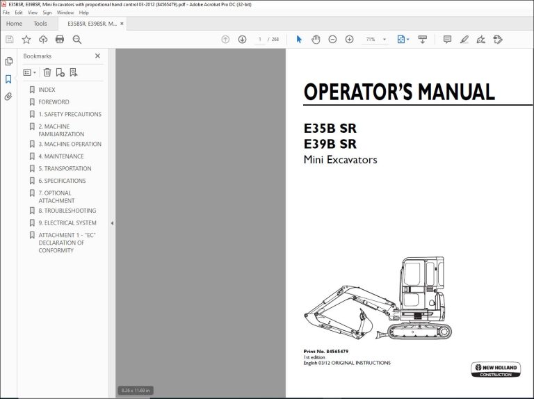 New Holland E35B SR E39B SR Mini Excavators Operator's Manual 84565479 ...