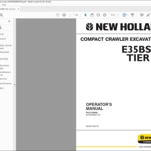 New Holland E35BSR TIER 4 Compact Crawler Excavator Operator's Manual S2PX00036ZE01NA - PDF DOWNLOAD