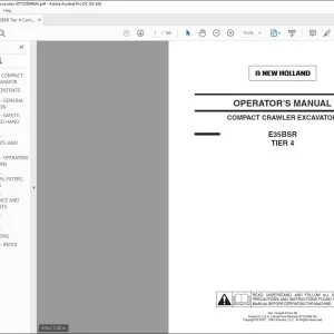 New Holland E35BSR Tier 4 Compact Crawler Excavator Operator's Manual 87722094 - PDF DOWNLOAD