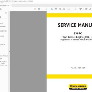 New Holland E385C Hino Diesel Engine J08E-TM Supplement to Service Manual 47391168A - PDF DOWNLOAD