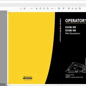 New Holland E45B SR E50B SR Mini Excavators Operator's Manual 84372582  - PDF DOWNLOAD
