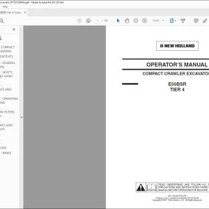 New Holland E50BSR Tier 4 Compact Crawler Excavator Operator's Manual 87722123 - PDF DOWNLOAD