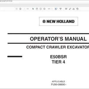 New Holland E50BSR Tier 4 Compact Crawler Excavator Operator's Manual S2PJ00043ZE01 - PDF DOWNLOAD