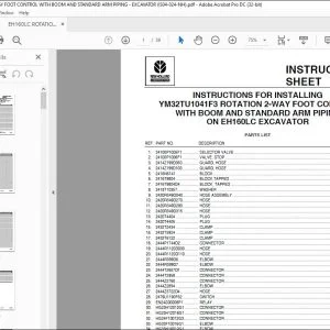 New Holland EH160LC Excavator Rotation 2-Way Foot Control with boom & Standard arm Piping Instruction Manual YM32TU1041F3 - PDF DOWNLOAD