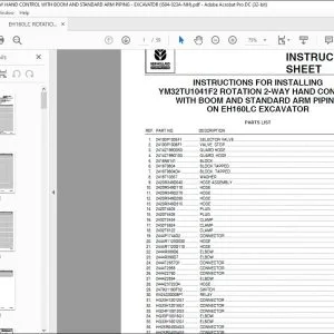New Holland EH160LC Excavator Rotation 2-Way Hand Control with boom & Standard arm Piping Instruction Manual YM32TU1041F2 - PDF DOWNLOAD