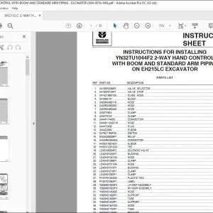 New Holland EH215LC Excavator 2-Way Hand Control with boom & Standard arm Piping Instruction Manual YN32TU1044F2 - PDF DOWNLOAD