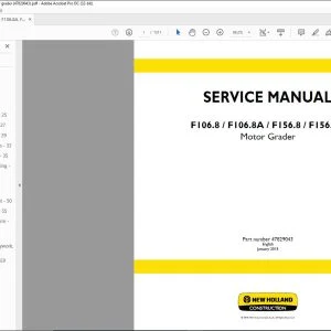 New Holland F106.8 F106.8A F156.8 F156.8A Motor Grader Service Manual 47829043 - PDF DOWNLOAD