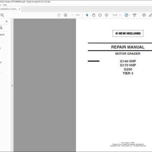 New Holland G140 VHP G170 VHP G200 TIER 3 Motor Grader Repair Manual 75314490NA - PDF DOWNLOAD