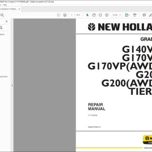 New Holland G140VP G170VP G170VP(AWD) G200 G200(AWD) TIER 3 Grader Repair Manual 71114195NA - PDF DOWNLOAD