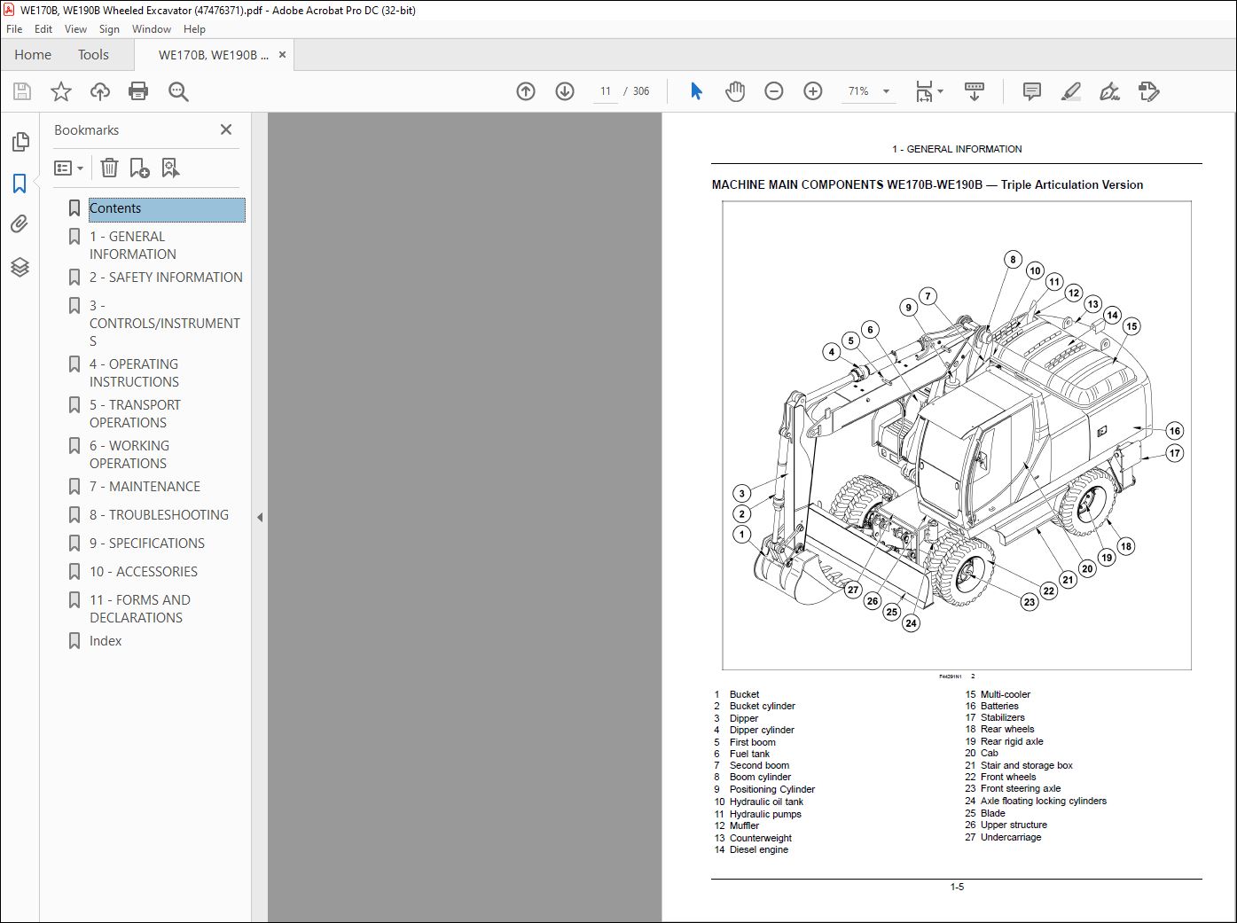 New Holland WE170B WE190B Wheeled Excavator Operator's Manual 47476371 ...