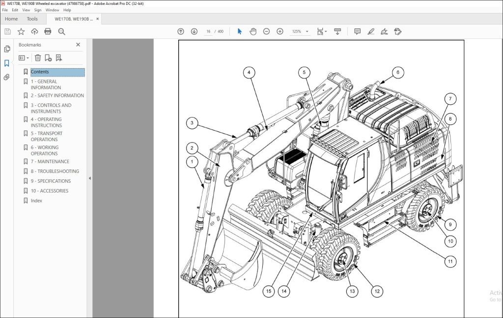 New Holland WE170B WE190B Wheeled Excavator Operator's Manual 47986758 ...