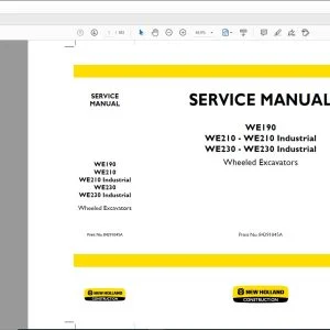 New Holland WE190 WE210 - WE210 Industrial WE230 - WE230 Industrial Wheeled Excavators SERVICE MANUAL 84291045A - PDF DOWNLOAD
