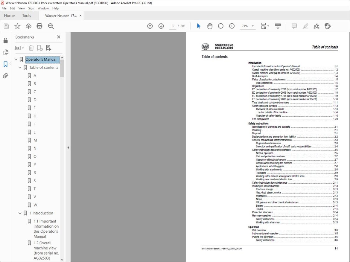Wacker Neuson 1703/2003 Track excavators Operator's Manual - PDF ...