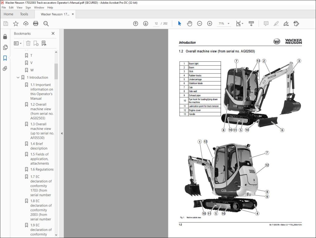 Wacker Neuson 1703/2003 Track excavators Operator's Manual - PDF ...