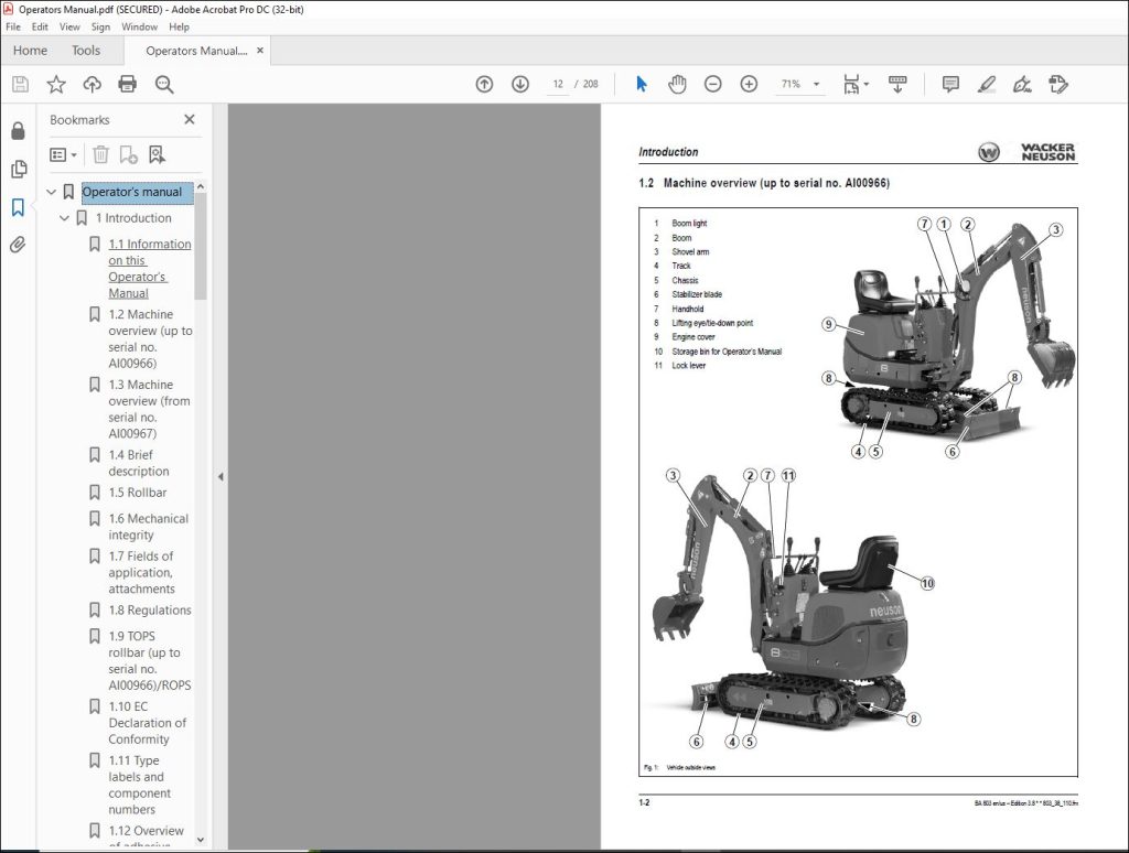 Wacker Neuson 803/803 Dual Power Track Excavators Operator’s manual ...