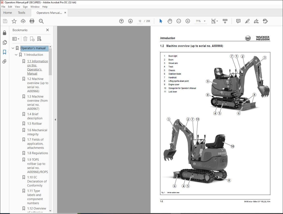 Wacker Neuson 803 803 Dual Power Track Excavators Operator’s Manual 