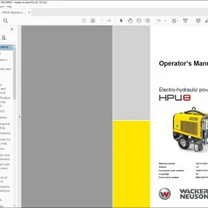 Wacker Neuson HPU8 Electro-hydraulic power unit Tracks Excavators Operator’s Manual - PDF DOWNLOAD