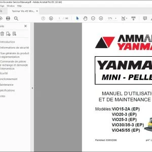 AMMANN YANMAR ViO15-2A (EP)ViO20-3 (EP) ViO25-3 (EP) ViO30 35-3 (EP) ViO45 55 (EP) Mini-Pelles Manuel D'Utilisation LFRBF0-00013 - PDF DOWNLOAD