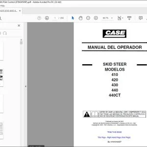 Case 410 420 430 440 440CT Skid Steer Manual del Operador 87643459SP - PDF DOWNLOAD