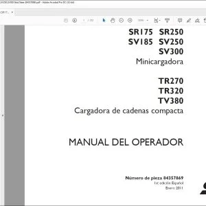 Case SR130 SR200 SR150 SR220 SR175 SR250 SV185 SV250 SV300 Minicargadora TR270 TR320 TV380 Cargadora de cadenas compacta Manual del Operador - PDF