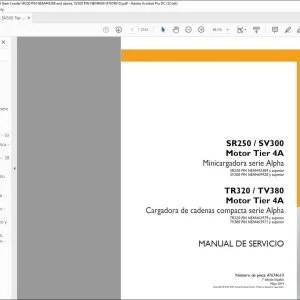 Case SR250 SV300 Motor Tier 4A Minicargadora serie Alpha TR320 TV380 Motor Tier 4A Cargadora de cadenas compacta serie Alpha Manual de Servicio 47674610 - PDF DOWNLOAD
