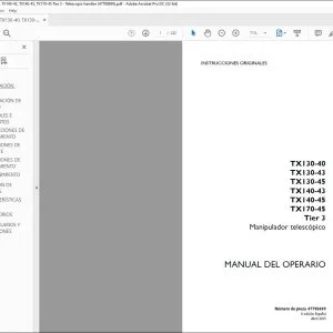 Case TX130-40  TX130-43 TX130-45 TX140-43 TX140-45 TX170-45 Tier 3 Manipulador telescópico Manual Del Operario 47798699 - PDF DOWNLOAD