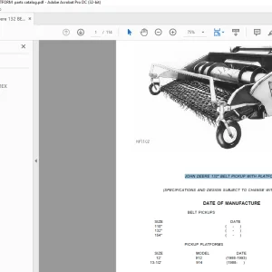 JOHN DEERE 132" BELT PICKUP WITH PLATFORM PARTS CATALOG MANUAL - PDF DOWNLOAD