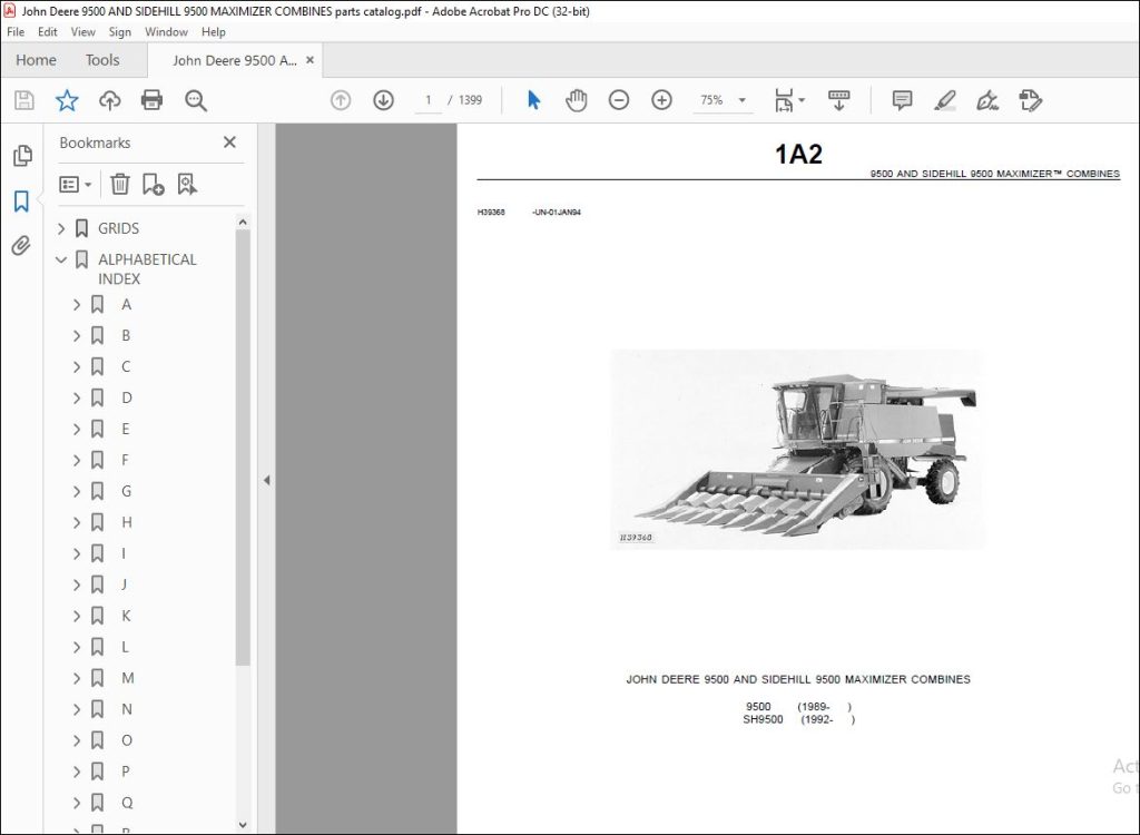 John Deere 9500 And Sidehill 9500 Maximizer Combines Parts Catalog Manual Pdf Download 8254