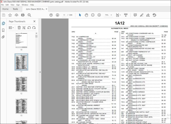 JOHN DEERE 9500 AND SIDEHILL 9500 MAXIMIZER COMBINES PARTS CATALOG ...