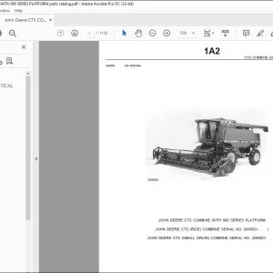 Parts List Manual for John Deere CTS Combine & 900 Series Platform PDF