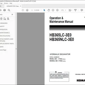 KOMATSU HB365LC-3E0 HB365NLC-3E0 HYDRAULIC EXCAVATOR OPERATION & MAINTENANCE MANUAL UENAM01 - PDF DOWNLOAD