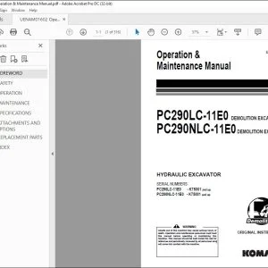 KOMATSU PC290LC-11E0 PC290NLC-11E0 DEMOLITION EXCAVATOR OPERATION & MAINTENANCE MANUAL UENAM0160 - PDF DOWNLOAD