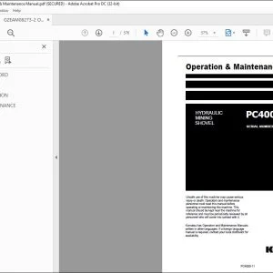 KOMATSU PC4000-11 EXCAVATOR HYDRAULIC MINING SHOVEL OPERATION & MAINTENANCE MANUAL 08273 - PDF DOWNLOAD