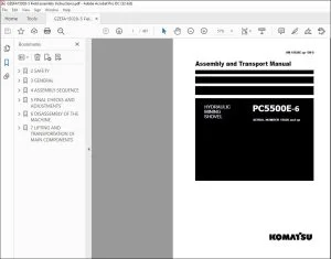KOMATSU PC5500E-6 HYDRAULIC MINING SHOVEL ASSEMBLY AND TRANSPORT MANUAL 15028 & up - PDF DOWNLOAD