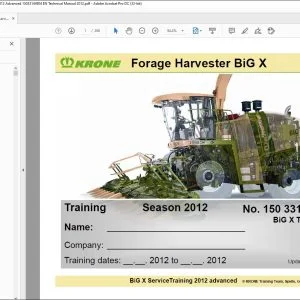 KRONE BiG X TT 2012 Forage Harvester Service Training Manual - PDF DOWNLOAD