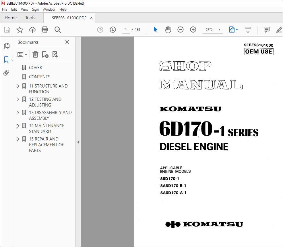 Komatsu 6D170-1 Series Diesel Engine Shop Manual SEBES6161000 - PDF ...