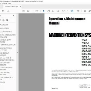 Komatsu 730E 730E-8 830E-AC 830E-1AC 860E-1K 860E-1KT 930E-4 960E-1K 960E-2K 960E-2KT Machine Intervention Operation & Maintenance Manual - PDF