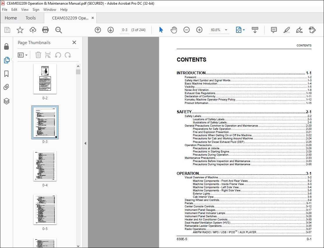 Komatsu 830E-5 Dump Truck Operation & Maintenance Manual CEAM032209 ...