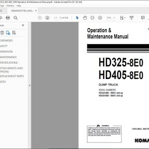 Operator Manual for Komatsu HD325-8E0 HD405-8E0 Dump Truck PDF