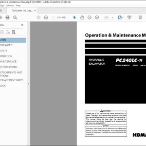 Komatsu PC240LC-11 Hydraulic Excavator Operation & Maintenance Manual TEN00894-06 -  PDF DOWNLOAD