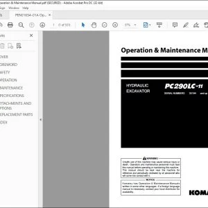 Komatsu PC290LC-11 Hydraulic Excavator Operation & Maintenance Manual PEN01654-01  - PDF DOWNLOAD